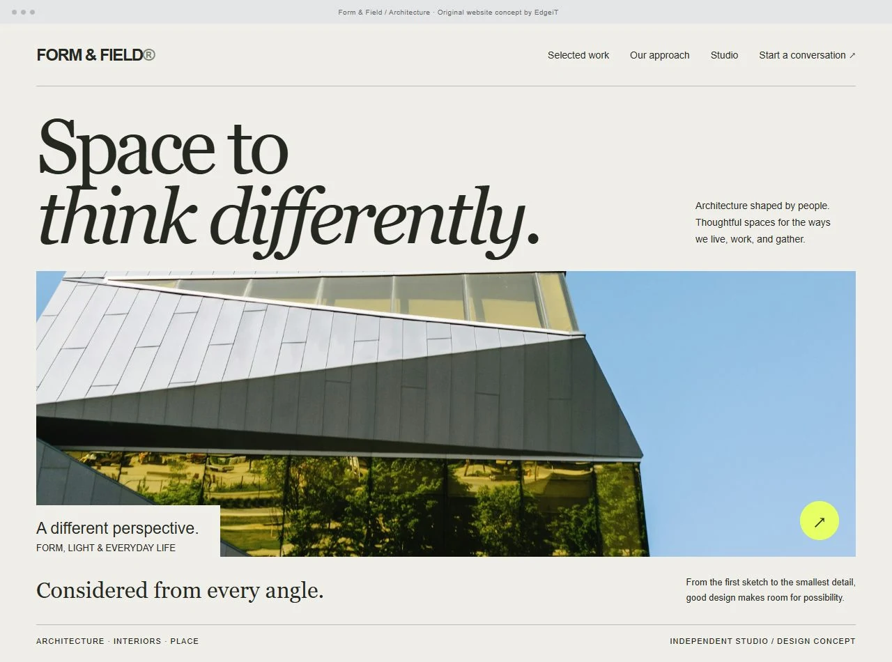 Form & Field, an original architecture website design concept by EdgeiT